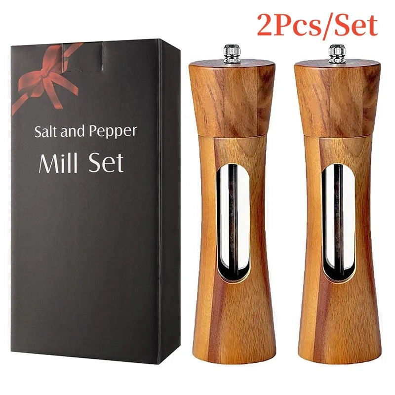 8-Inch Adjustable Salt Pepper Grinder Set